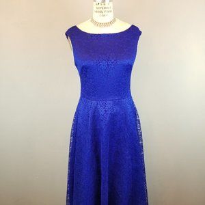 Betsey Johnson Cobalt Blue Lace A Line Midi Dress Women's Size 4